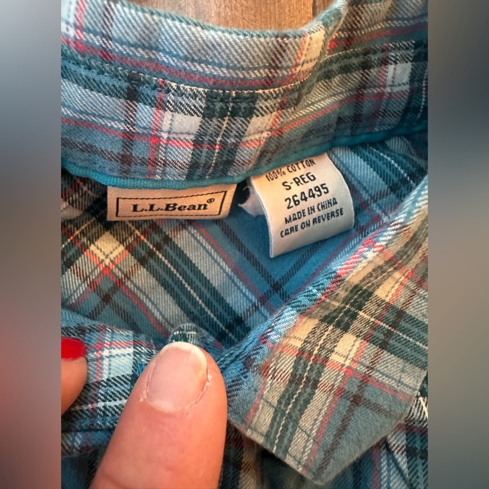 L.L.Bean Womens Plaid Flannel Shirt Small Teal Blue Button Down Classic - Picture 5 of 5